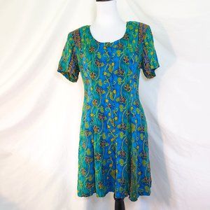 Vintage Mid-90s Basic Editions Blue Flowery Romper Dress with Corset Back
